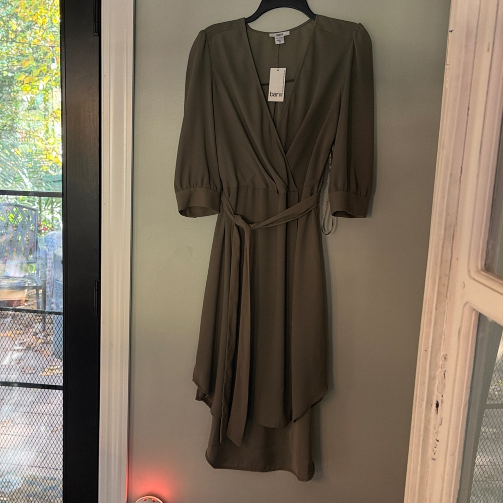Bar III Olive Long Sleeve Wrap Dress